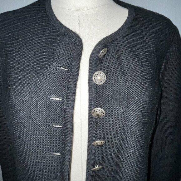 VINTAGE EUROPEAN Black Cardigan Sweater with Silver Decorative Buttons  No Label - Picture 2 of 10